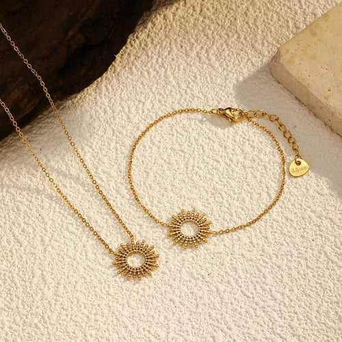 14K gold geometric chain bracelet and necklace set with stainless steel construction