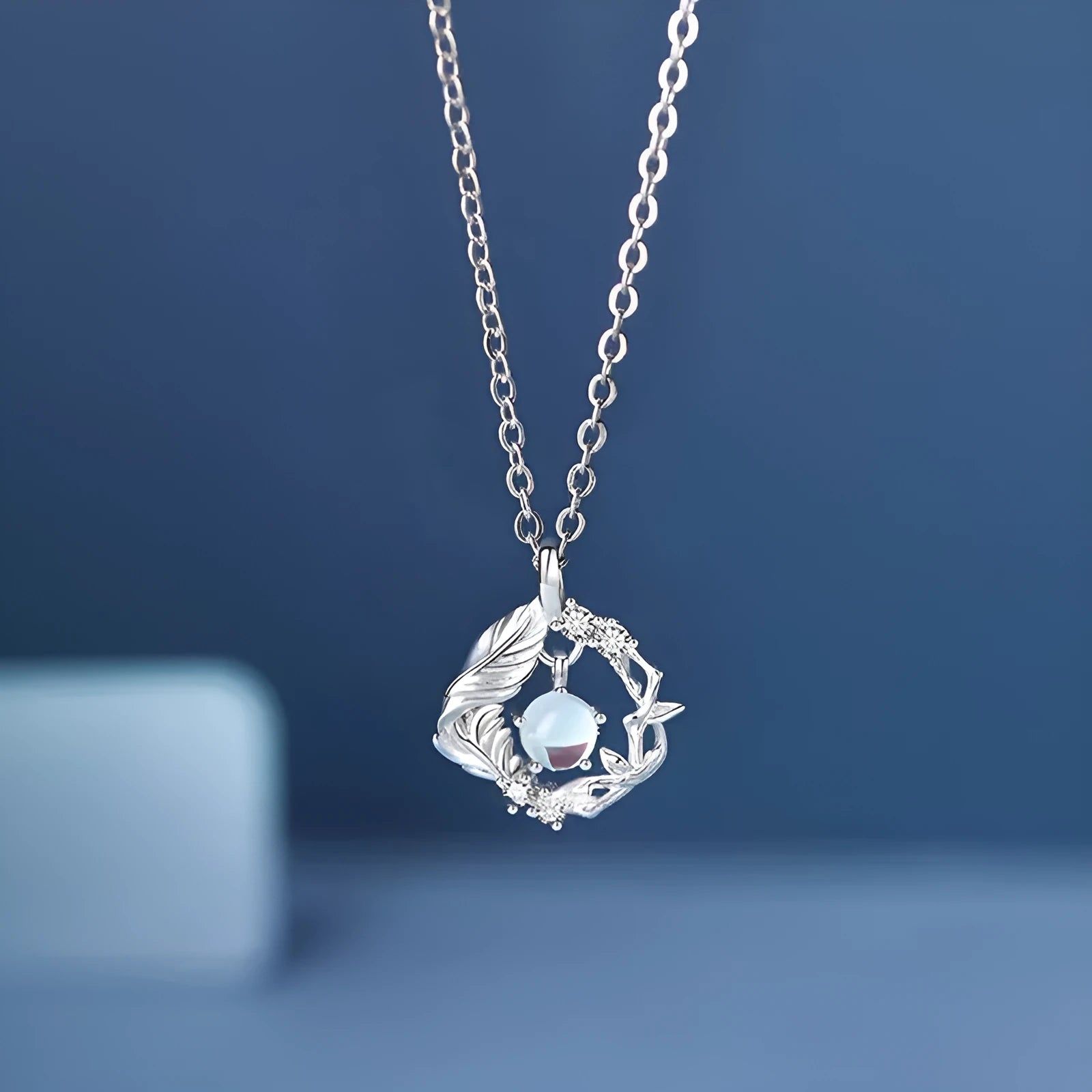 Women's geometric alloy pendant necklace with tree and bird design on adjustable chain
