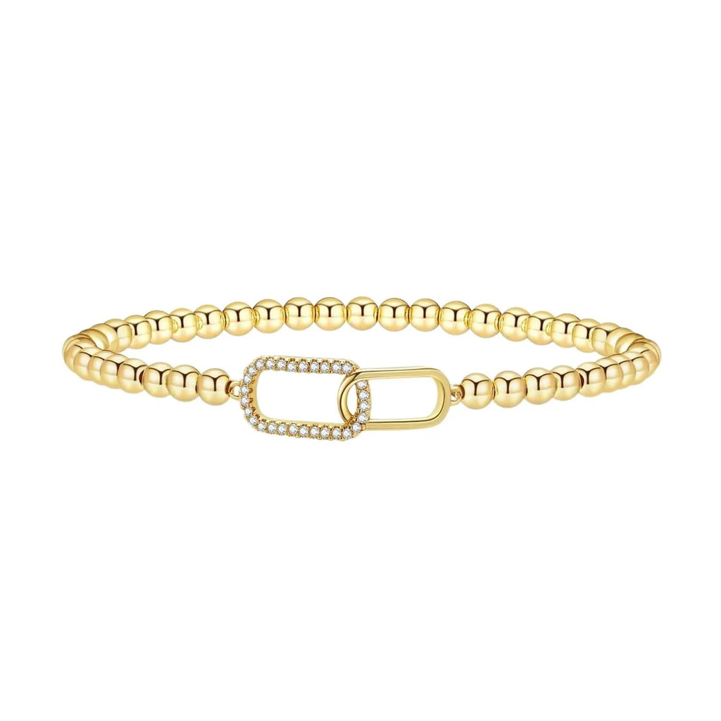 Adjustable stainless steel beaded bracelet with geometric design and round elements