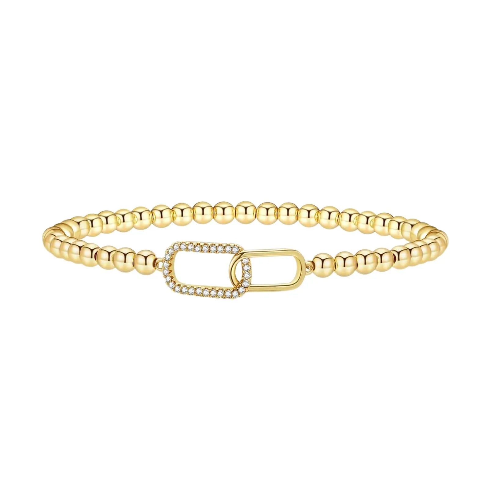 Adjustable stainless steel beaded bracelet with geometric design and round elements