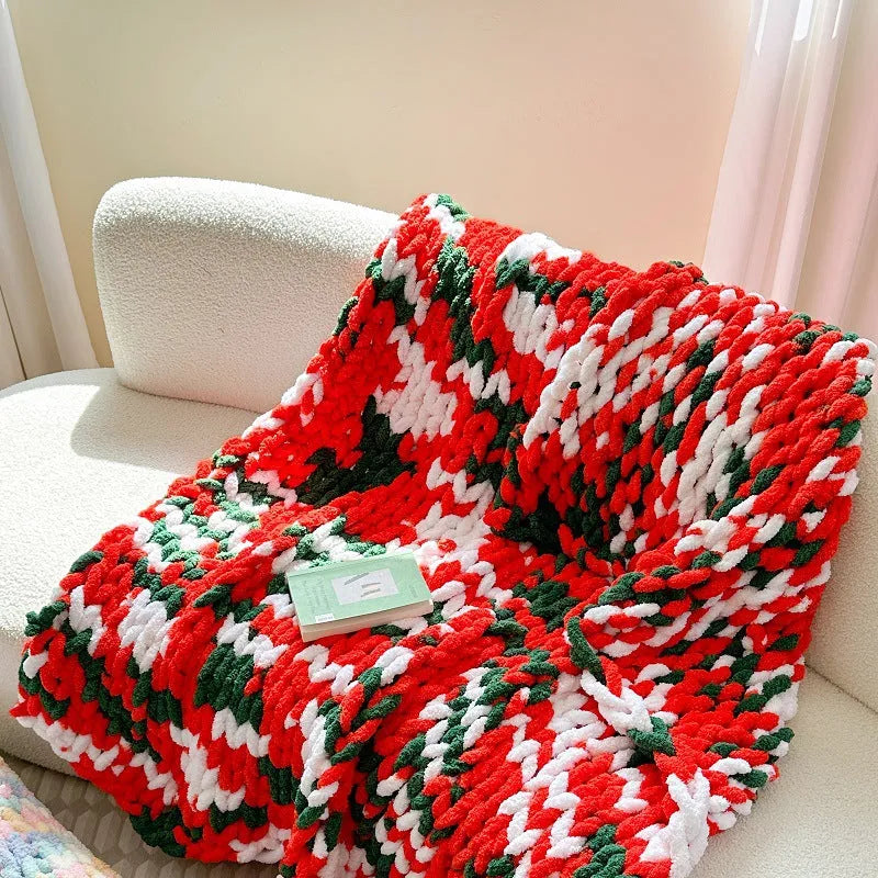 Chenille cover blanket with stripe pattern measuring 130x170 cm in winter-thickened design