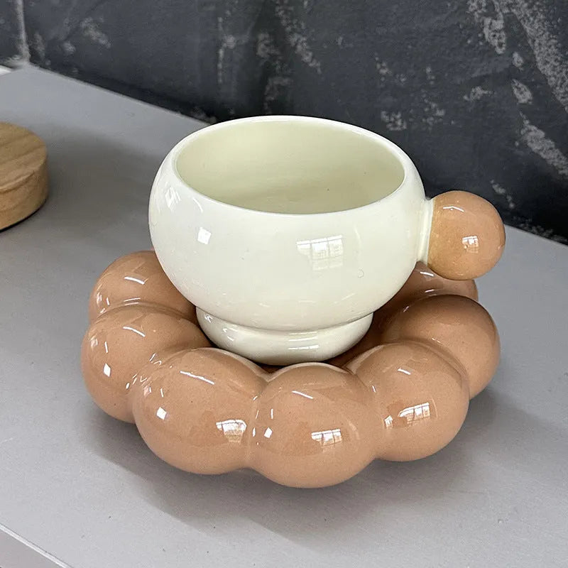 Ceramic coffee set with cup and dish in Nordic simple style, 250ml capacity, high temperature resistant
