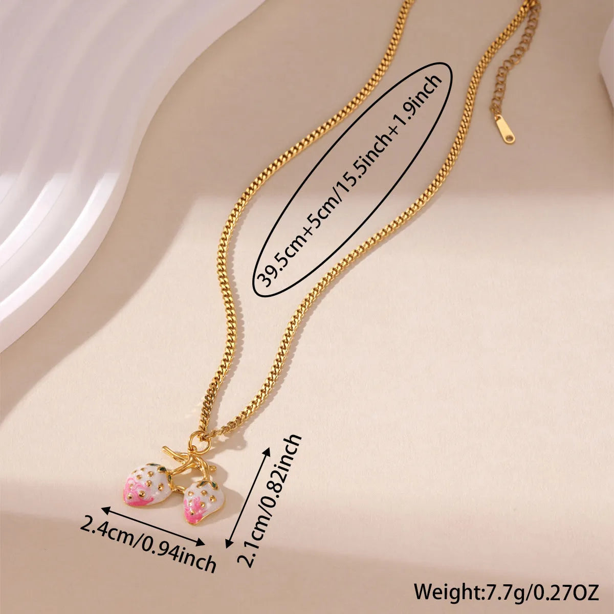 Stainless steel necklace with a strawberry fruit pendant in red or white gradient finish