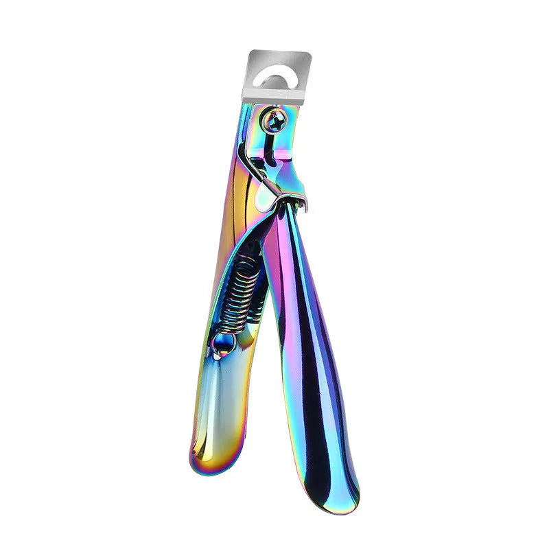 Close-up of stainless steel U-cut nail scissors in electrophoresis black, titanium, and silver handle colours.