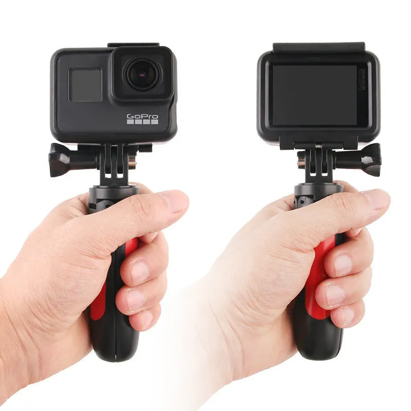 Mini telescopic selfie stick tripod with ABS silicone phone holder in silver gray