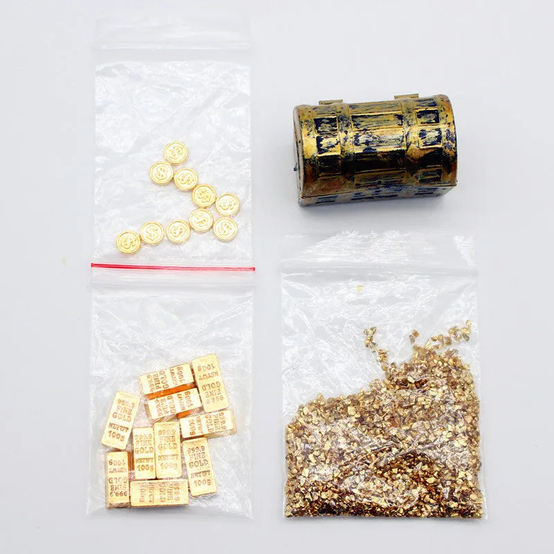 Alloy miniature gold coin treasure box doll house ornament for teenage model collections