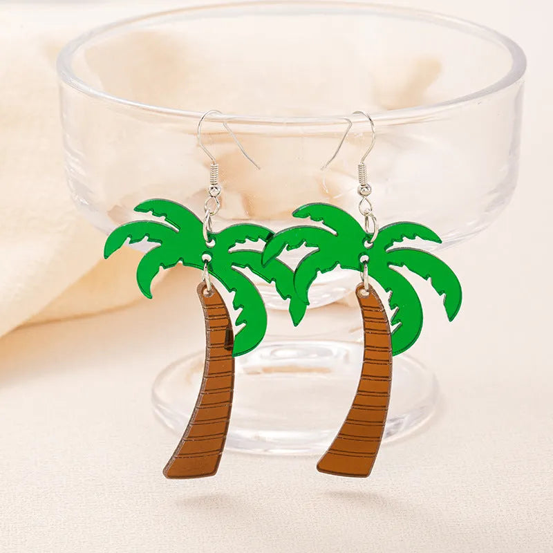Acrylic drop-shaped coconut artocarpus earrings with alloy hook in one of five colourful styles.