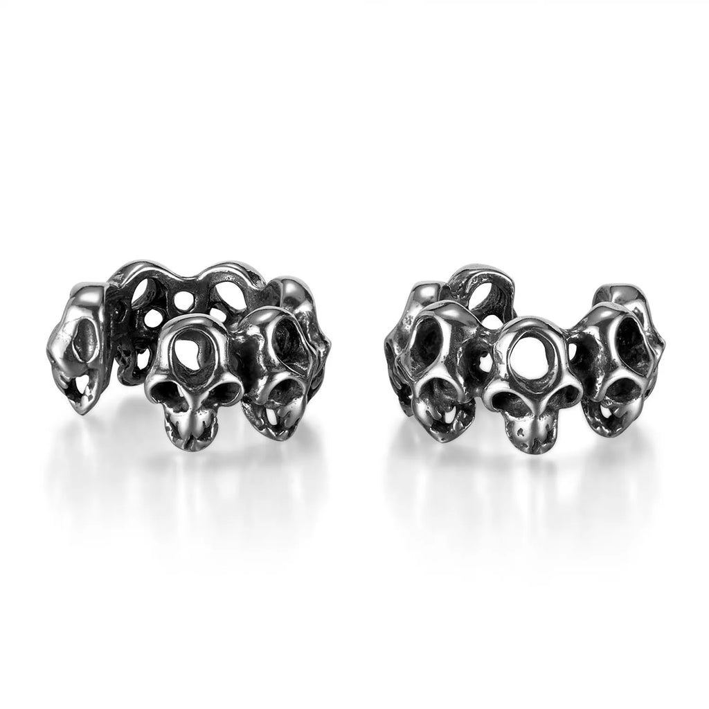 Stainless steel skull ear clip earrings with geometric hollow design and electroplated finish