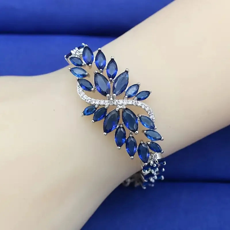 Copper bracelet with gold electroplating, micro inlaid zircon stones and ice flowers design in multiple colour options