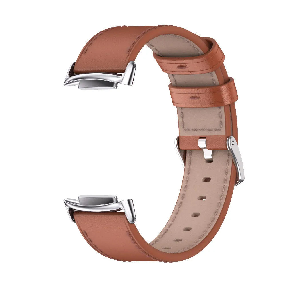 Microfiber leather watch strap for Fitbit Charge 6/5 in black with metal linker