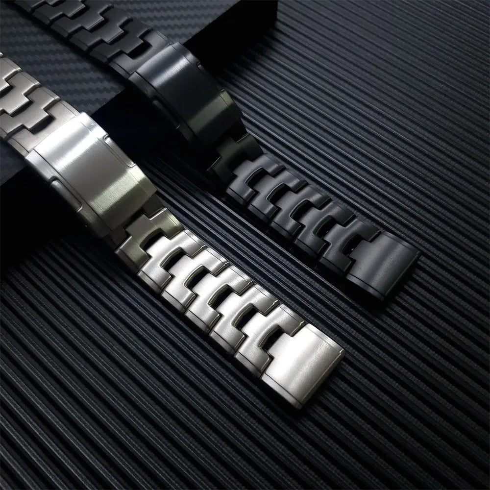 Replacement watch strap for Garmin Fenix and Jiaming watches in black, silver, or Titanium colour.