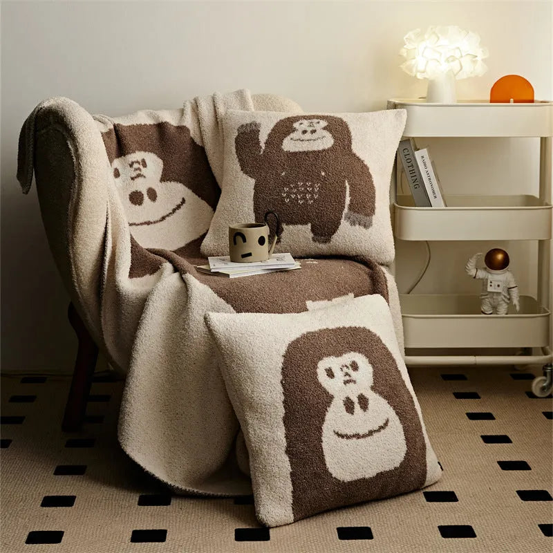 Cartoon knitted velvet pillowcase in black and dark colour face options, polyester cover for bed or sofa