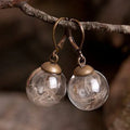 Transparent glass ball earrings with dandelion seed design in 16mm size with French hook backing