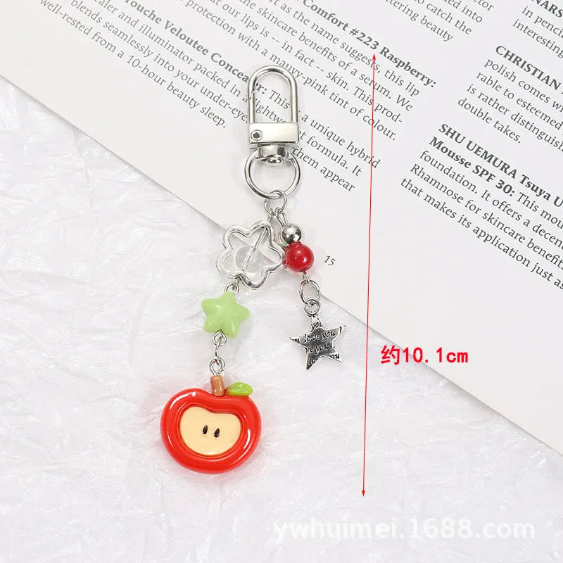 Plastic fruit pattern keychain charm with rope attachment for phone and bag decoration