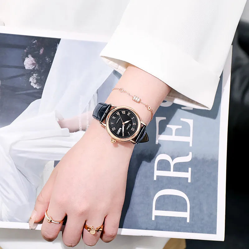 Automatic women's mechanical watch with 12mm case on steel or leather strap in various colours.