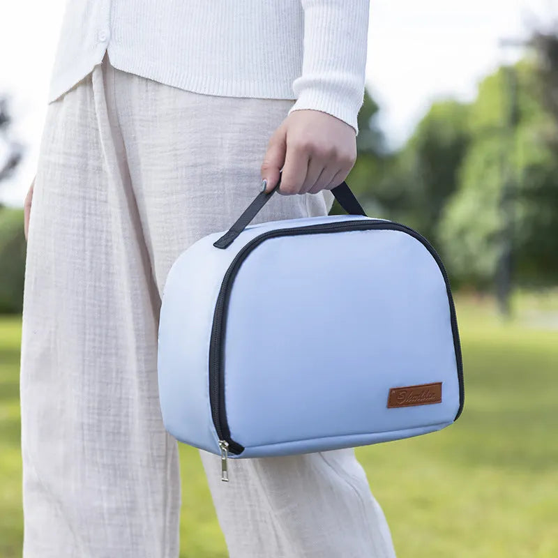 Textured cloth insulated lunch box bag with thermal function in purple colour option