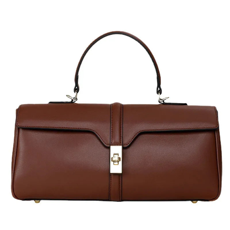 Women's genuine cowhide messenger bag in European retro style with organiser compartments