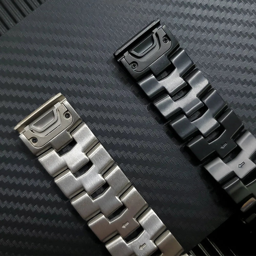 Replacement watch strap for Garmin Fenix and Jiaming watches in black, silver, or Titanium colour.