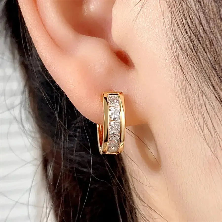 Geometric quadrilateral copper drop earrings in gold and silver colour for women.
