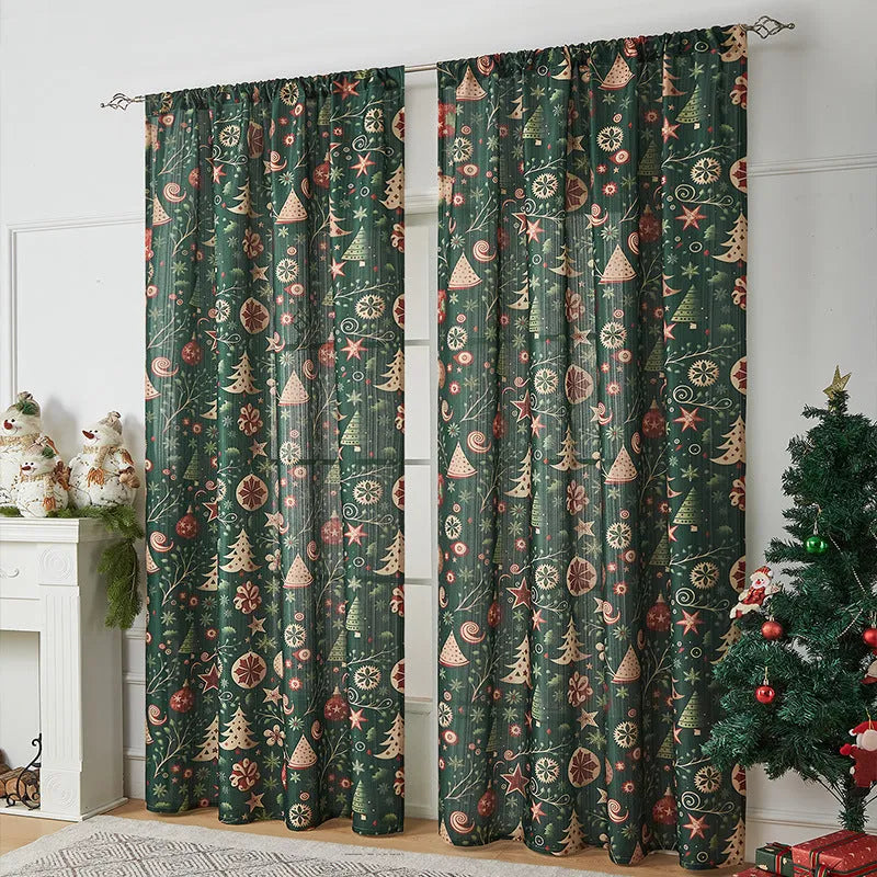 American-style printed rectangular Christmas shading curtain with festive designs on polyester fabric