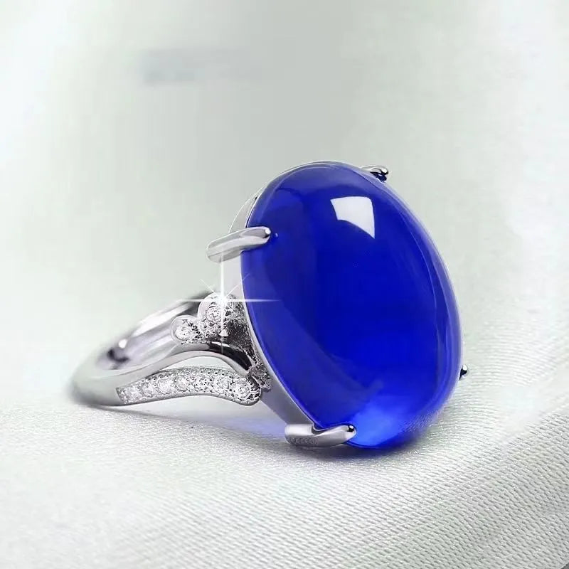 Adjustable geometric ethnic style alloy ring with natural sapphire stones in multiple colour options