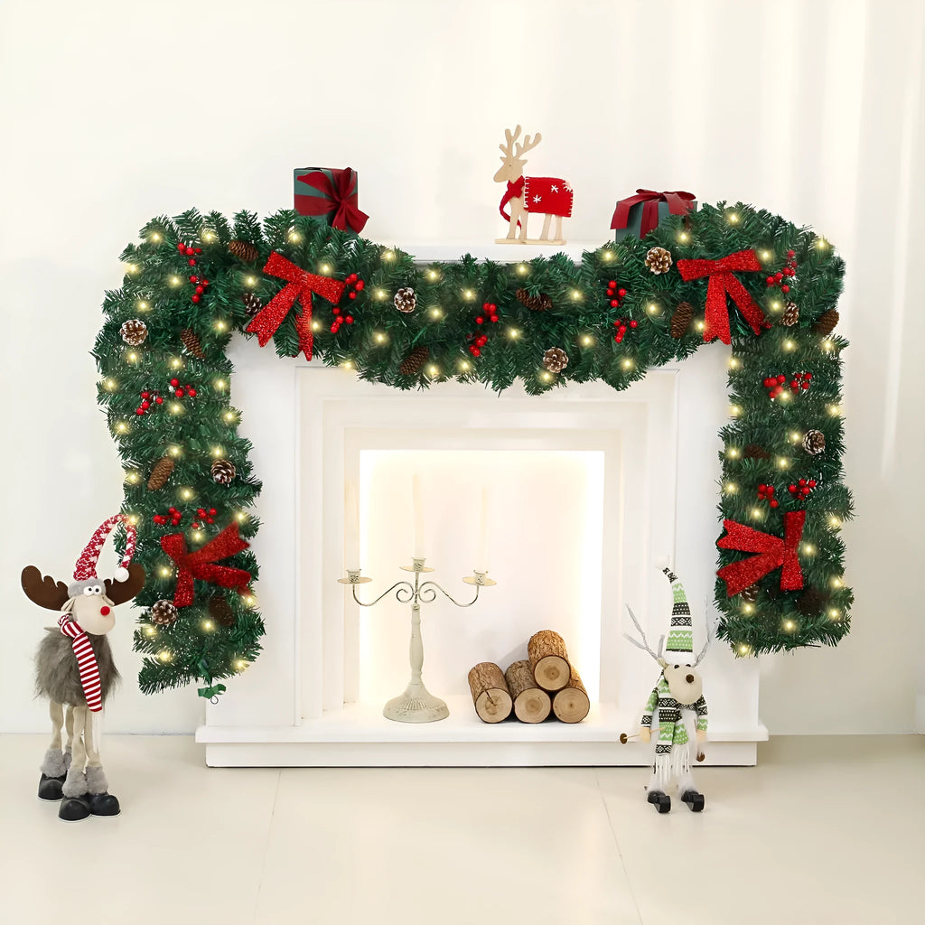 Christmas rattan decorative cane with pine cone bow in European modern art style