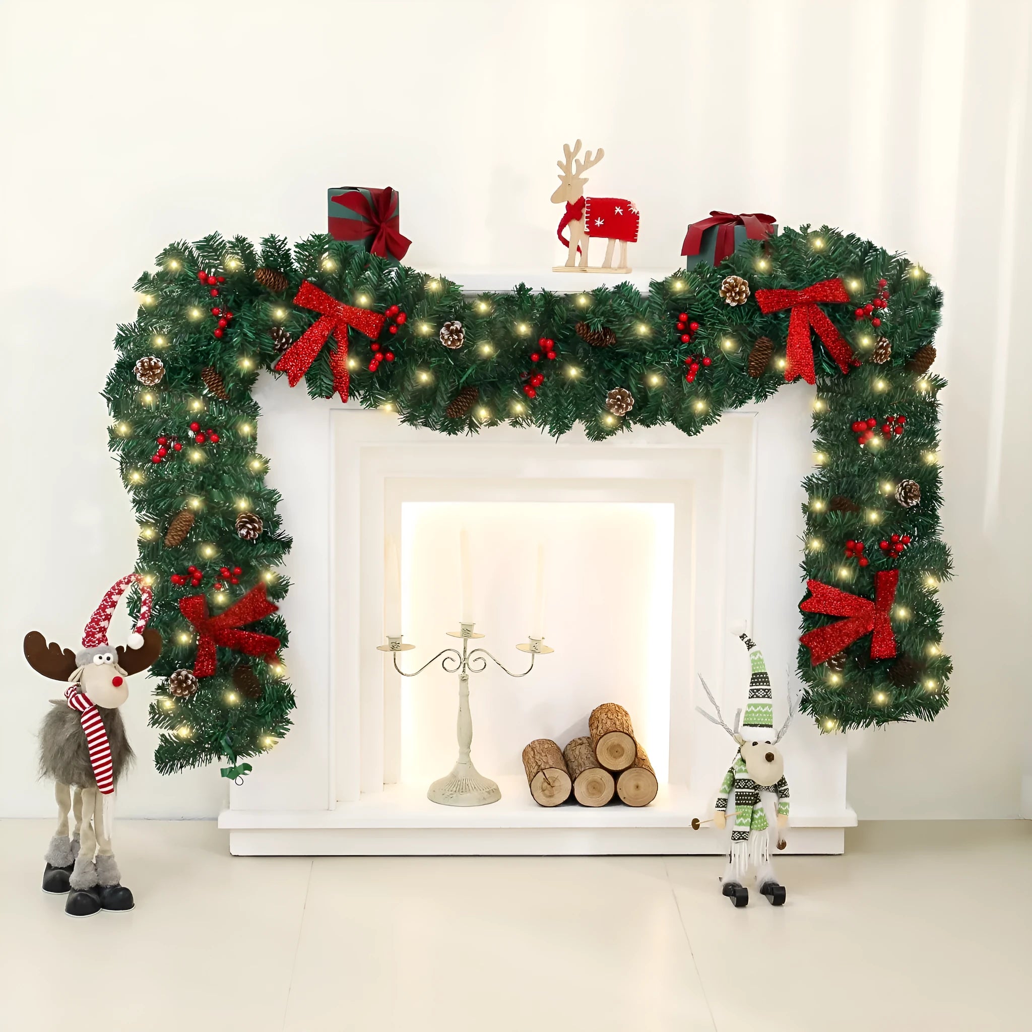 Christmas rattan decorative cane with pine cone bow in European modern art style