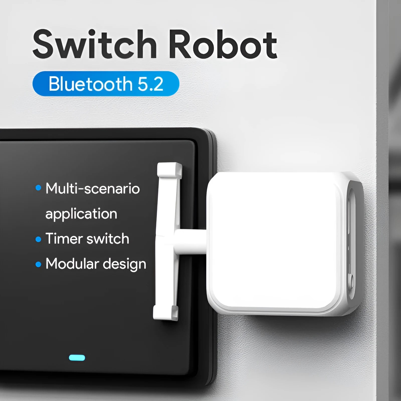 White Bluetooth finger robot remote control with dimensions 53mm by 29mm by 14mm.