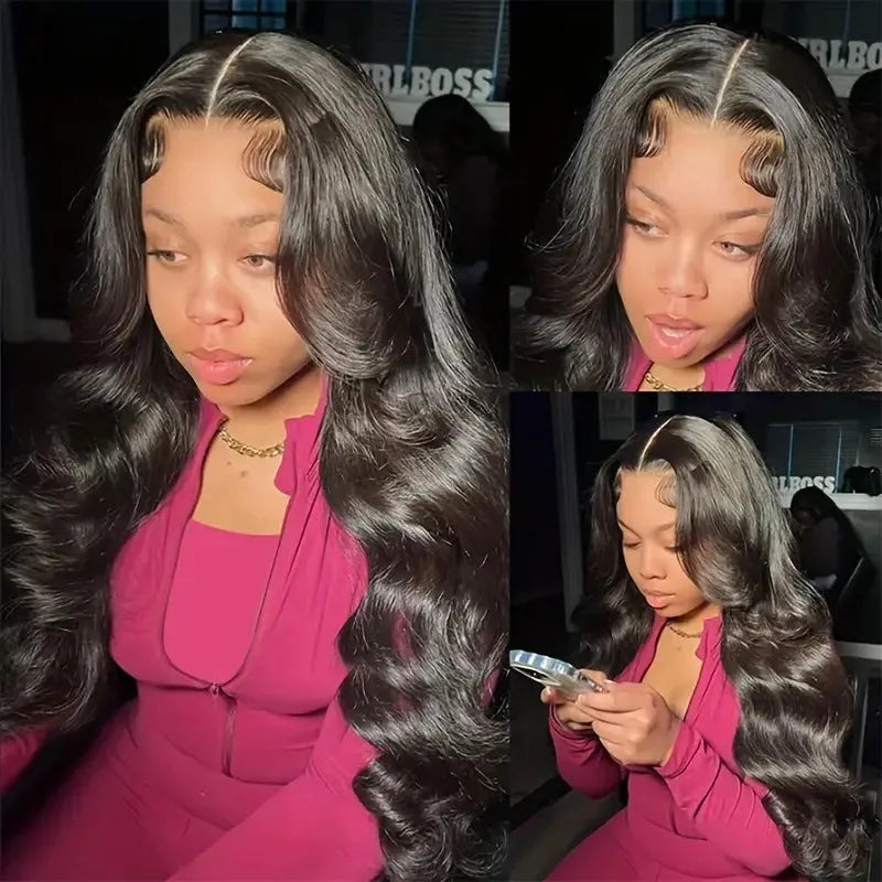 Black synthetic lace front wig with big wave styling, shown on a wig stand.