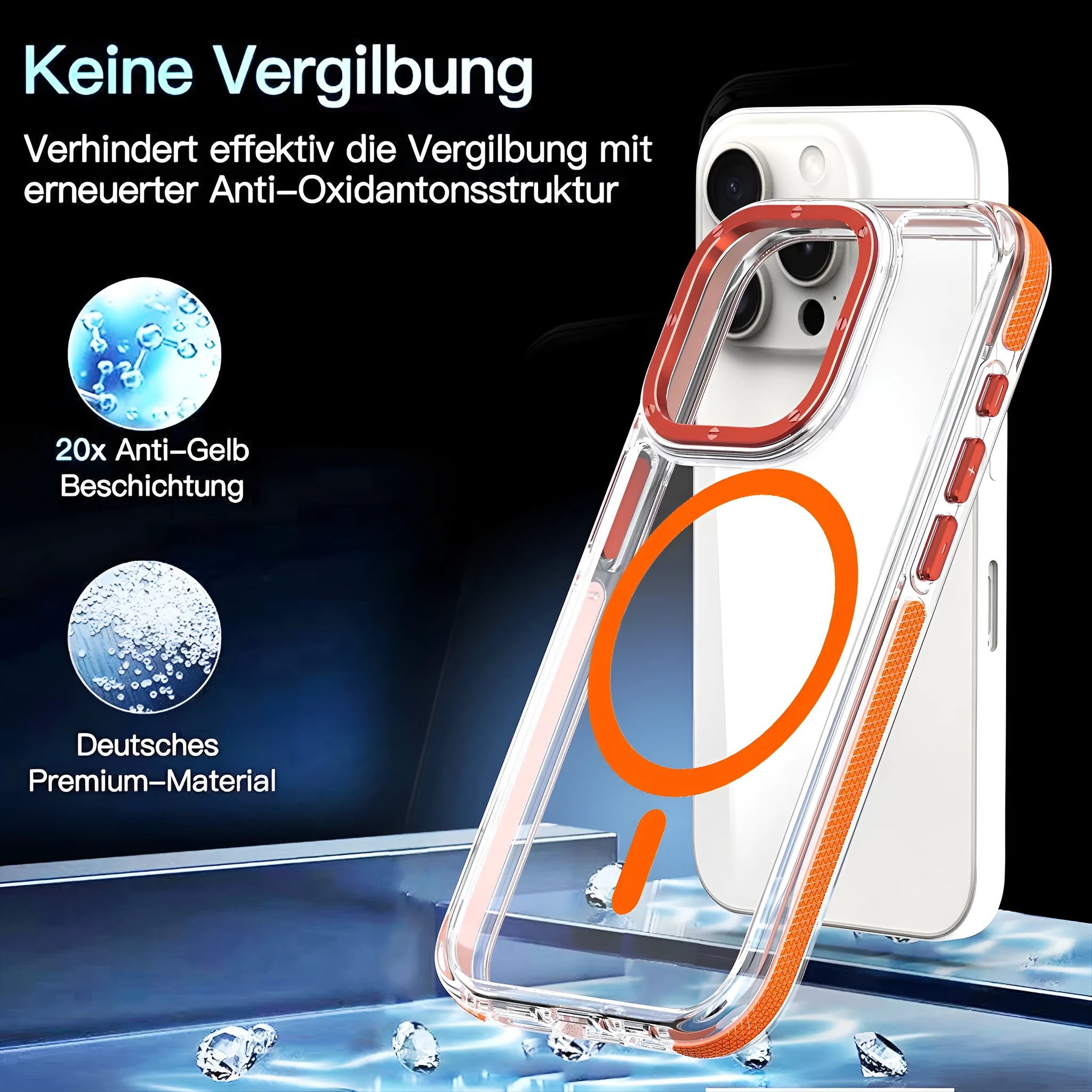 X transparent magnetic phone case with two-tone edge in black on an iPhone showing the back