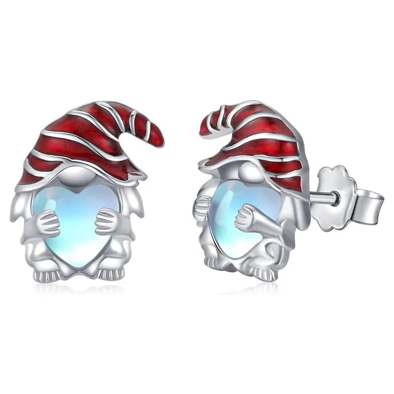 Women's silver-toned heart-shaped earrings with a Santa Claus decoration.