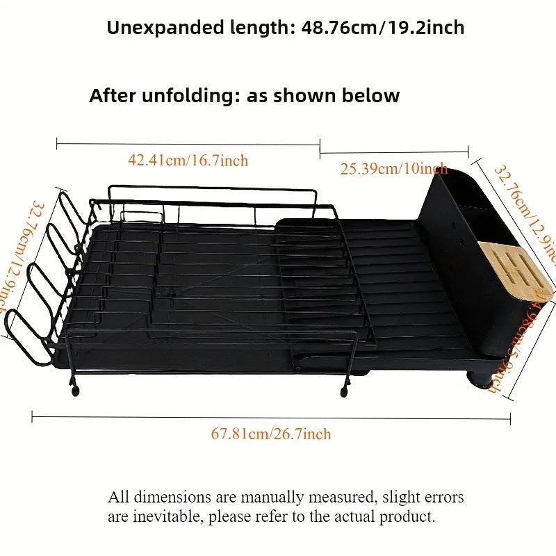 Modern foldable carbon steel kitchen drain rack for cutlery and cups on a draining board