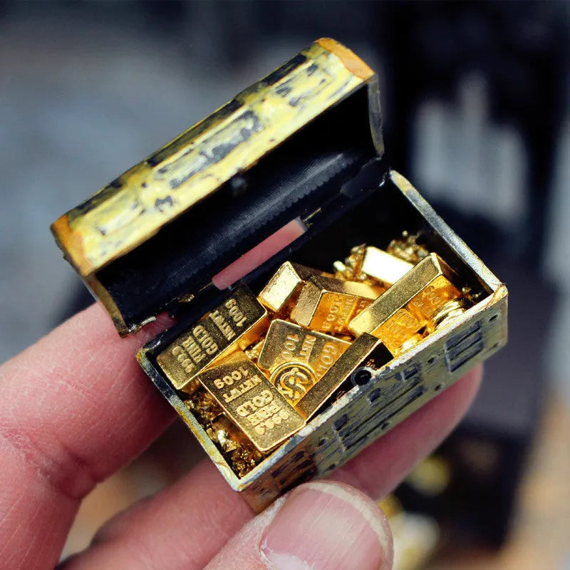 Alloy miniature gold coin treasure box doll house ornament for teenage model collections