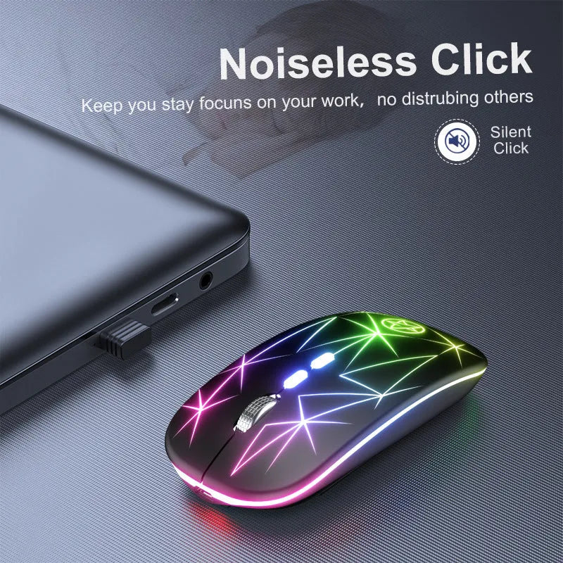 Wireless Bluetooth gaming mouse with luminous charging indicator and metal scroll wheel in black colour