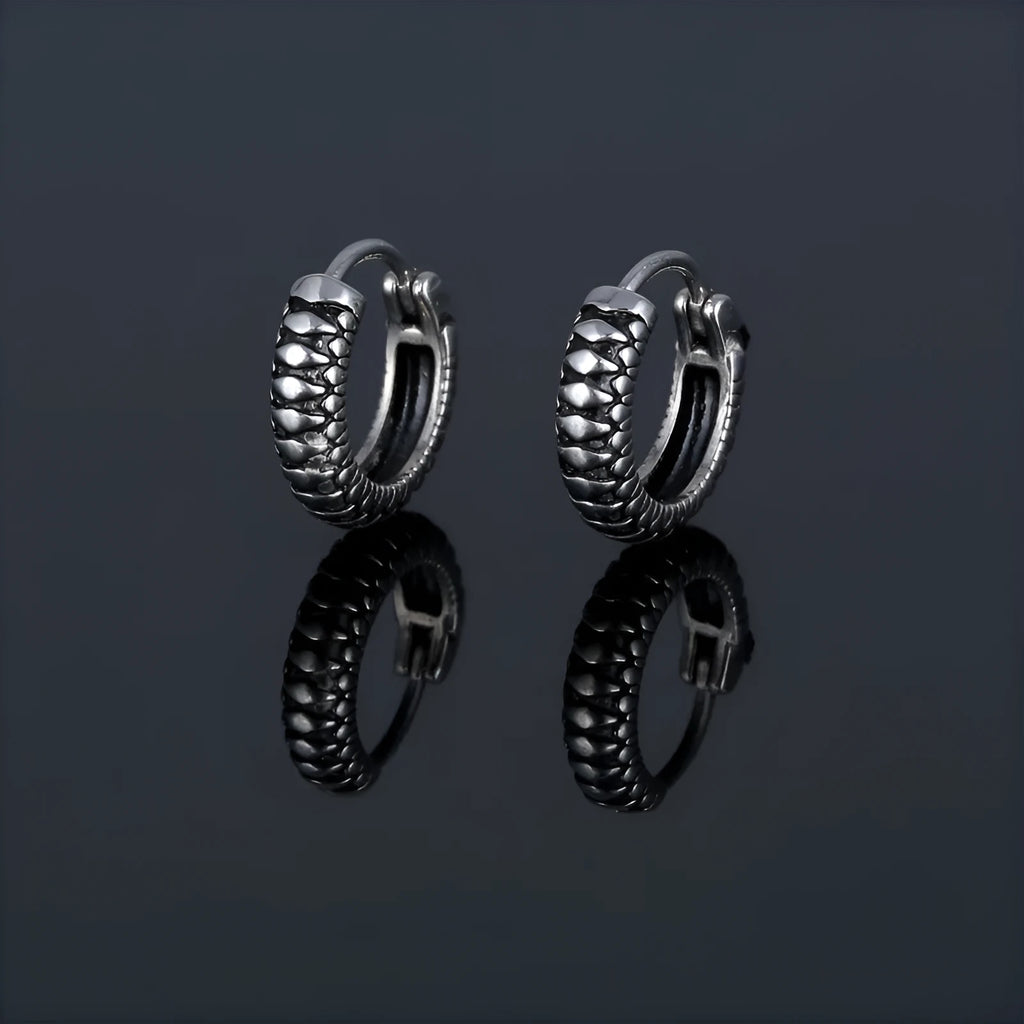 Silver geometric retro twist earrings with striped pattern made from stainless steel alloy