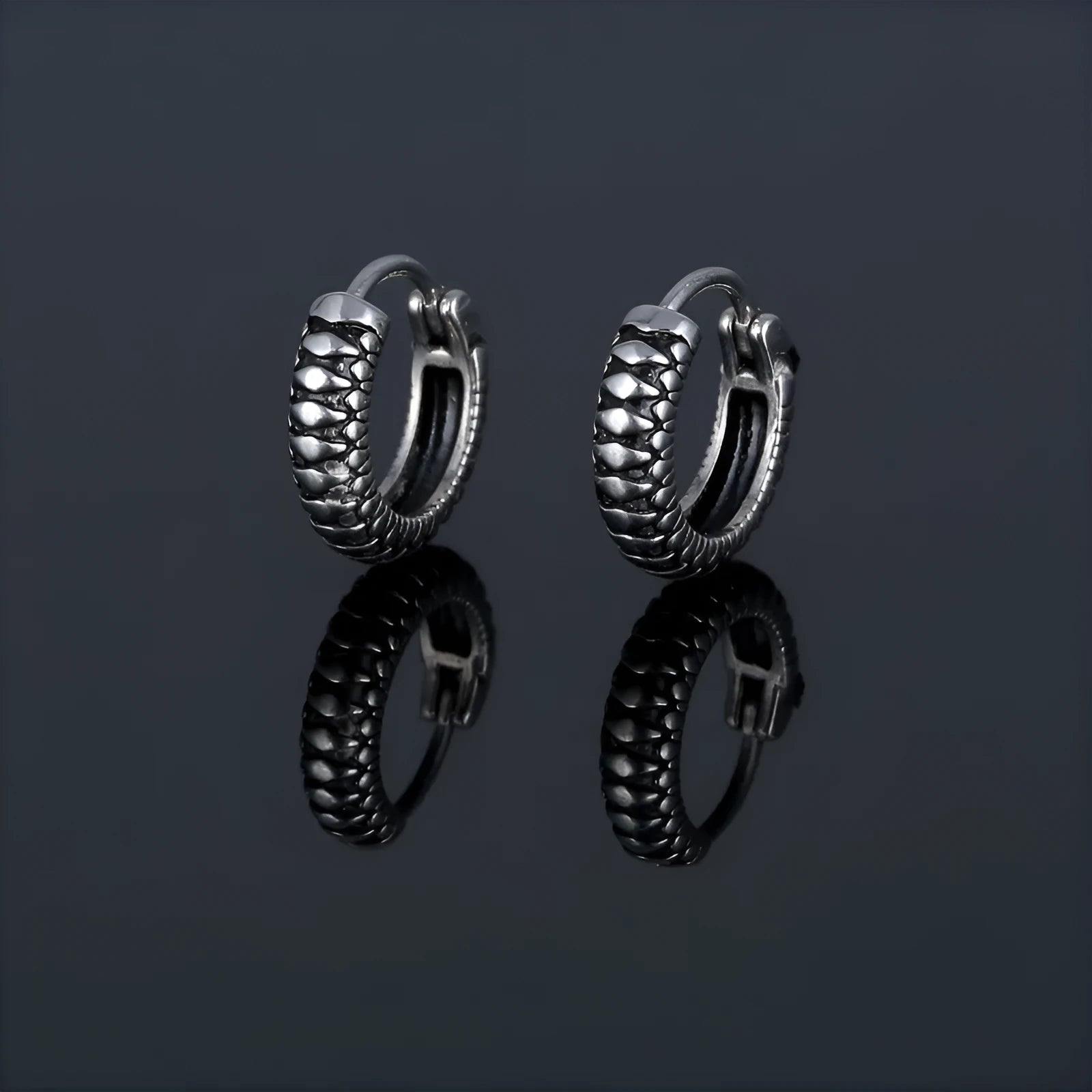 Silver geometric retro twist earrings with striped pattern made from stainless steel alloy