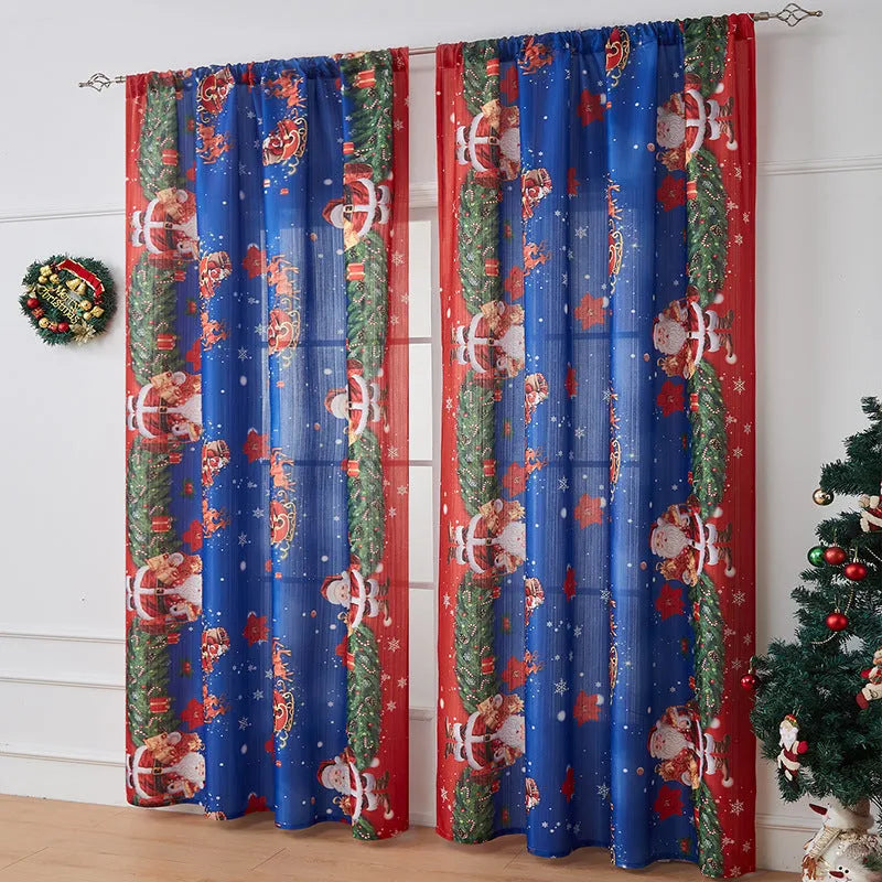 American-style printed rectangular Christmas shading curtain with festive designs on polyester fabric