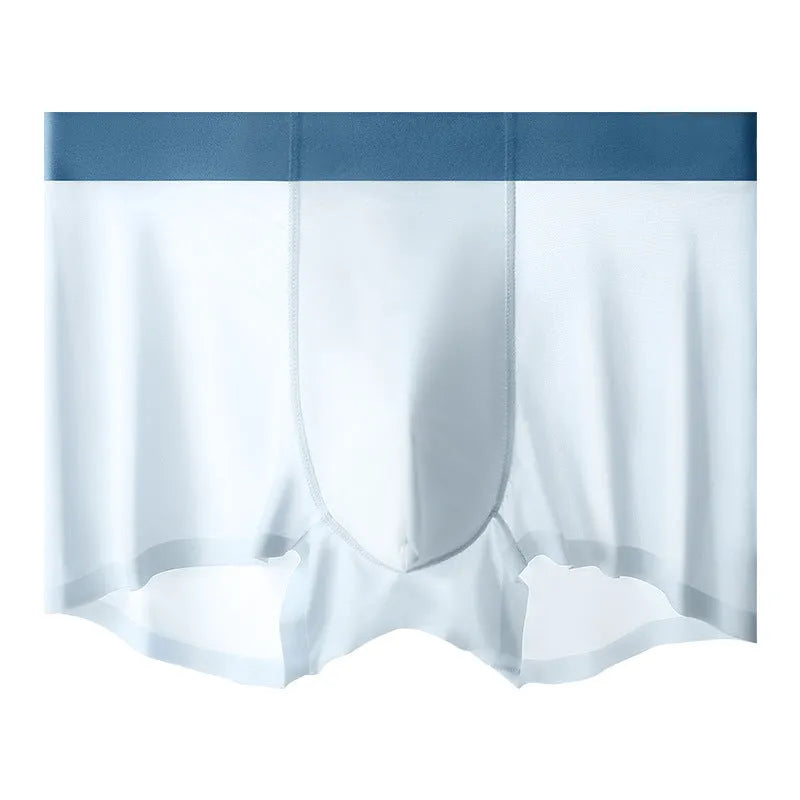 Men's ice silk antibacterial shorts in light blue showing seamless mid waist design