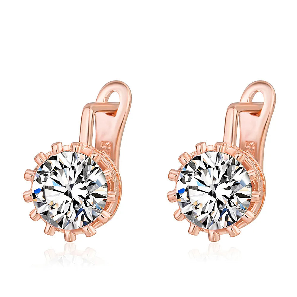 Korean retro crown ear clip earrings in rose gold or white gold colour with diamond-effect stones