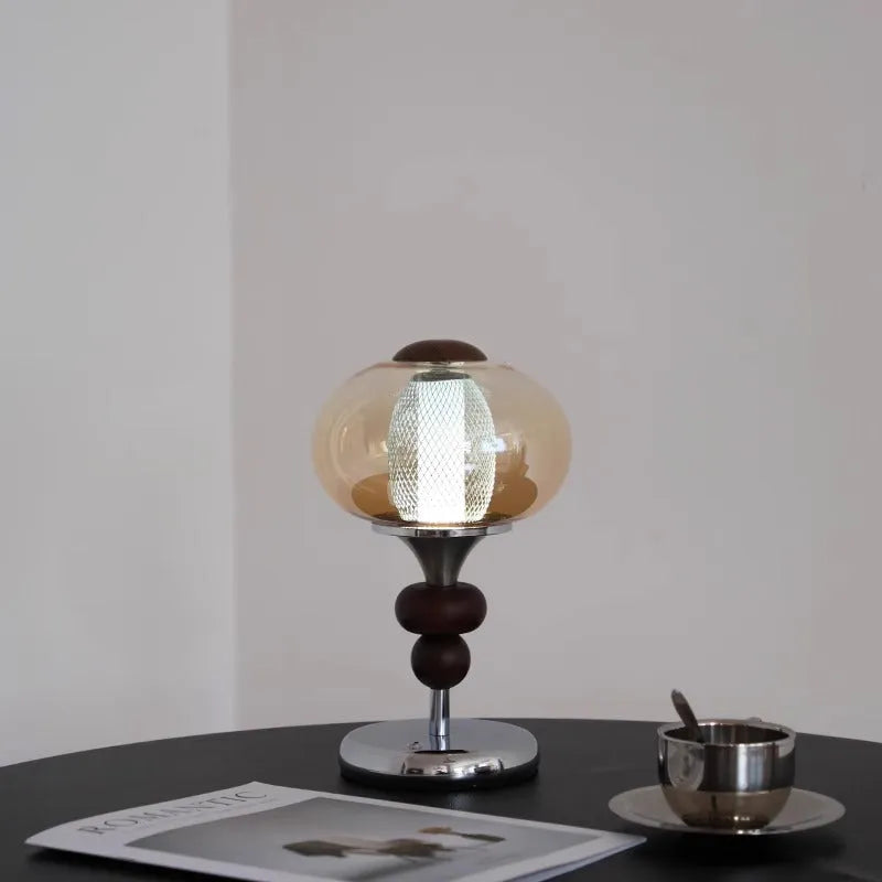 Solid wood retro palace desk lamp with USB charging port and touch controls.