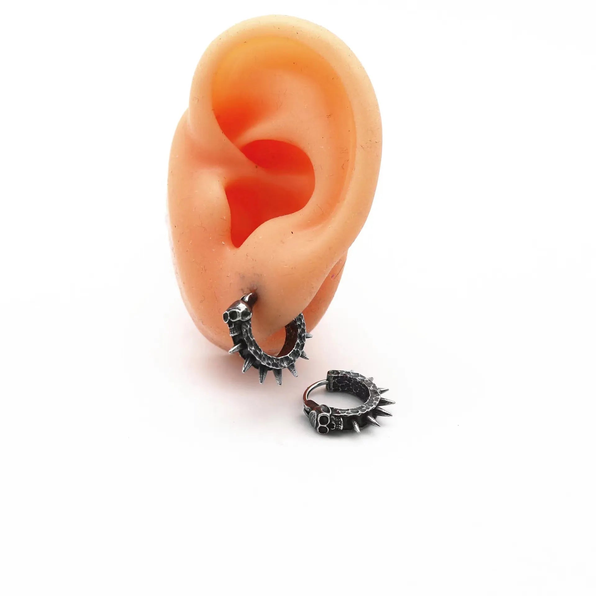 Geometric punk motorcycle earrings in black and copper alloy for men and women