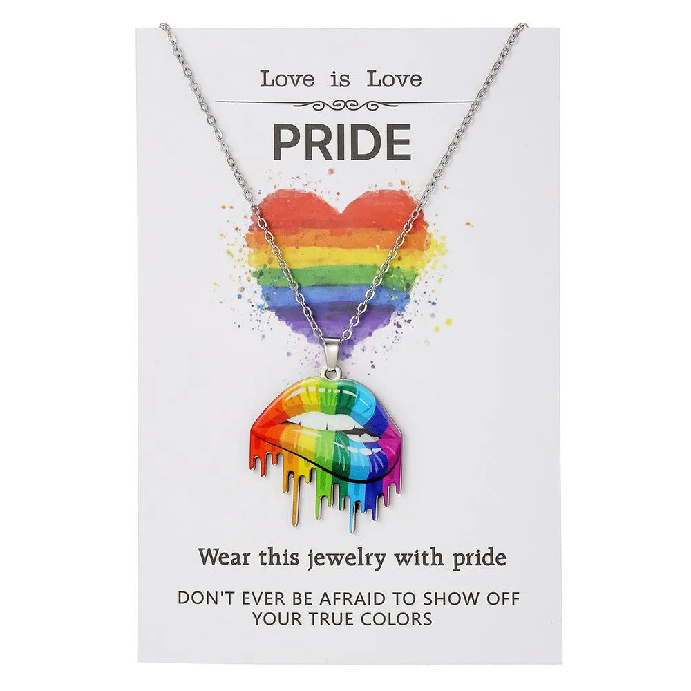 Stainless steel necklace and bracelet set with inspirational colour printing on the pendant and charm.