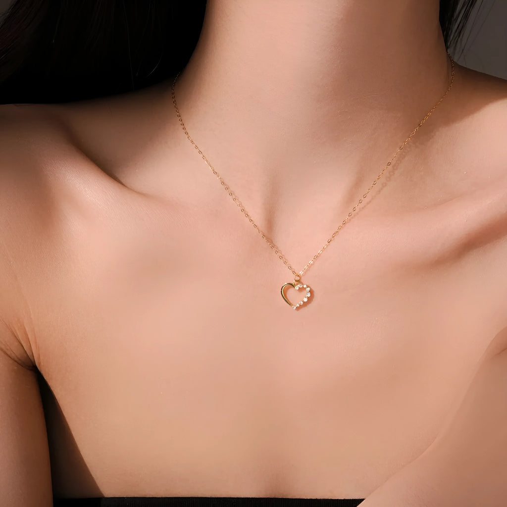 S925 sterling silver hollow heart necklace with choice of gold or platinum plating