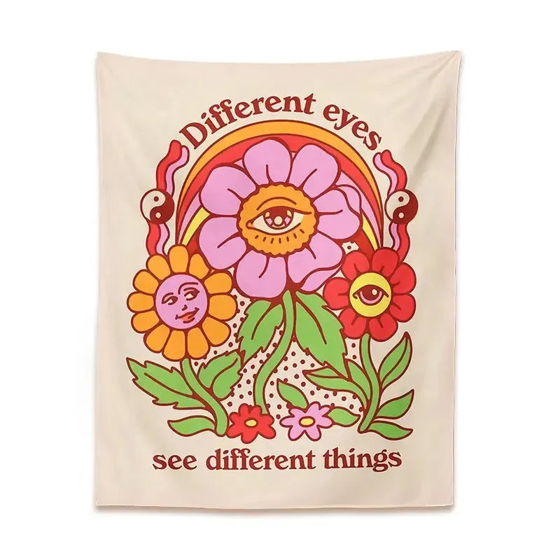 Bohemian floral pattern woven polyester tapestry rectangular wall hanging Nordic style