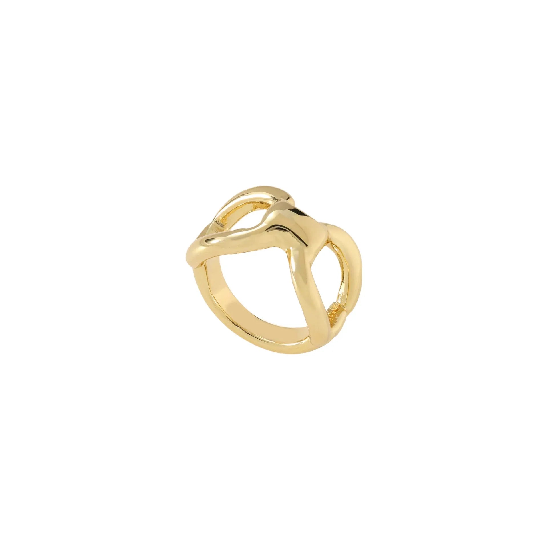 Titanium steel women's ring with hollow butterfly design and geometric bow shape in gold and steel colours