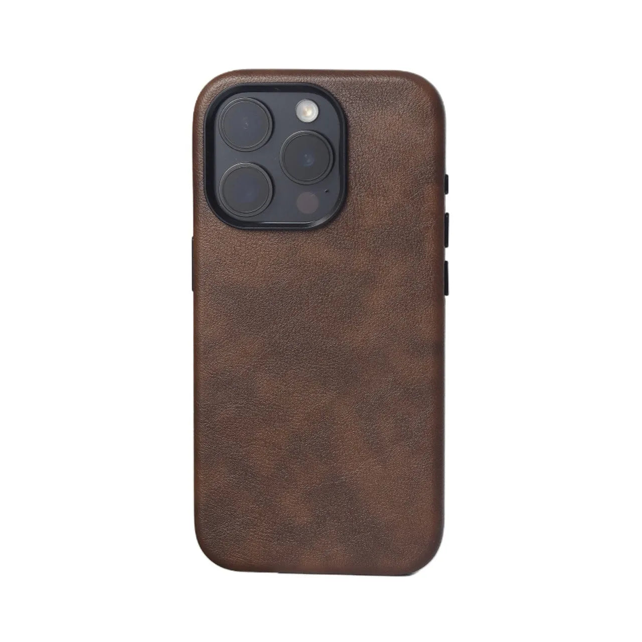 Genuine leather magnetic phone case for iPhone 12–16 series, brown colour, hard case shell