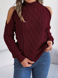 Women's casual strapless twist sweater with lantern sleeves and half-high collar in acrylic fabric
