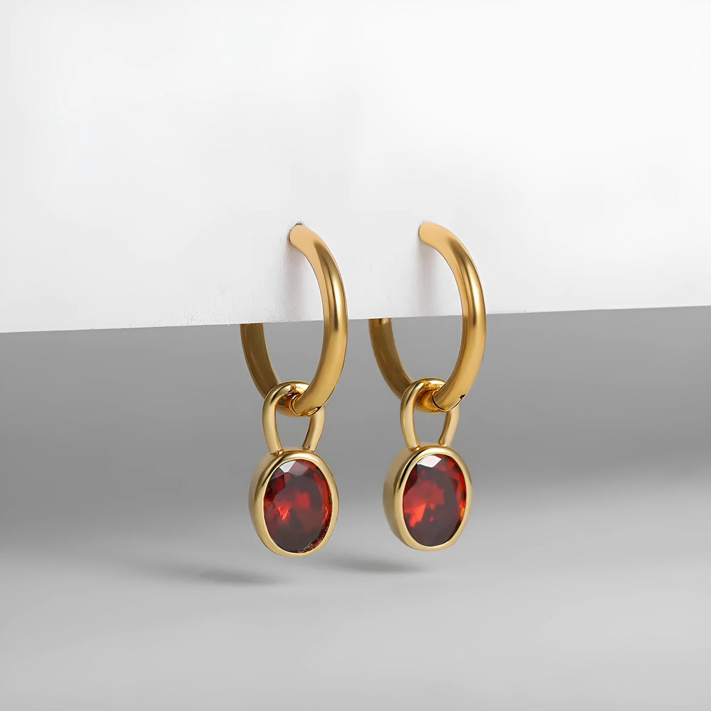 Women's retro simple oval zircon copper earrings shown in six colour options on a white background.