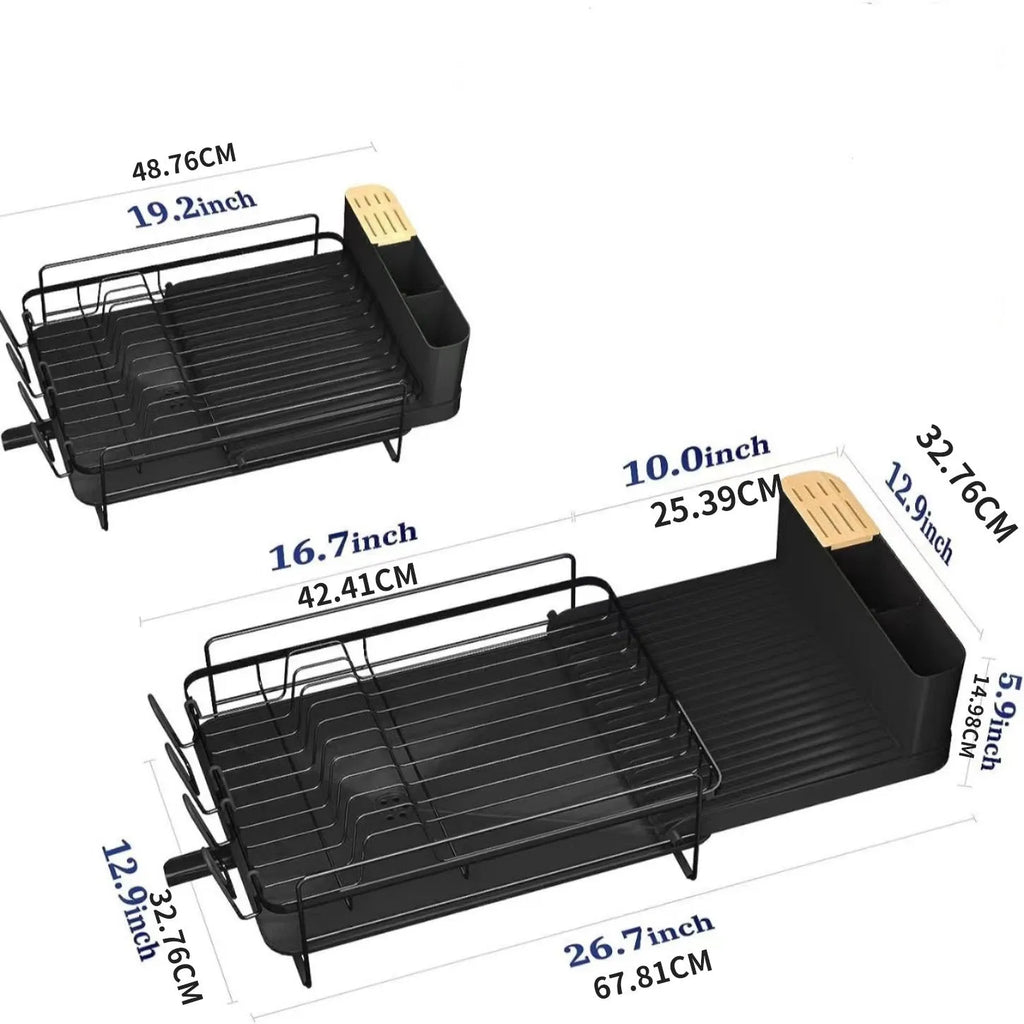 Modern foldable carbon steel kitchen drain rack for cutlery and cups on a draining board