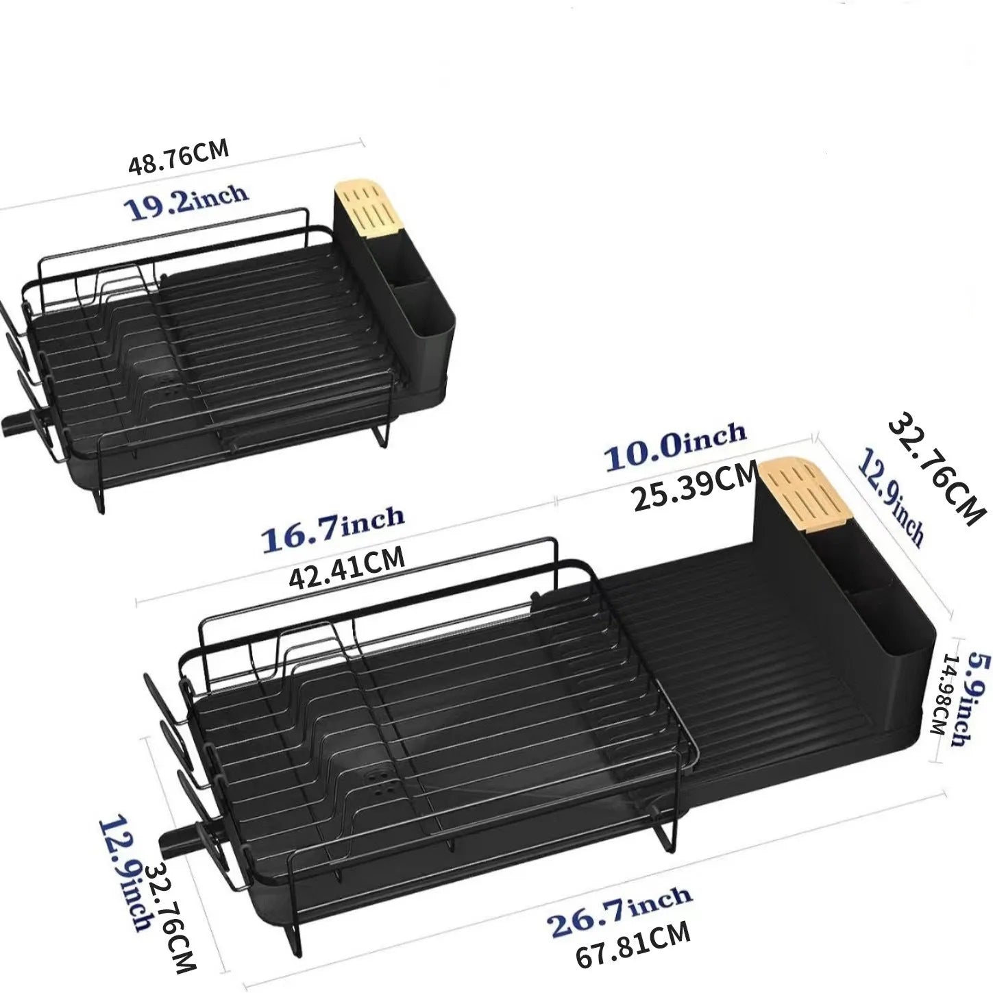 Modern foldable carbon steel kitchen drain rack for cutlery and cups on a draining board